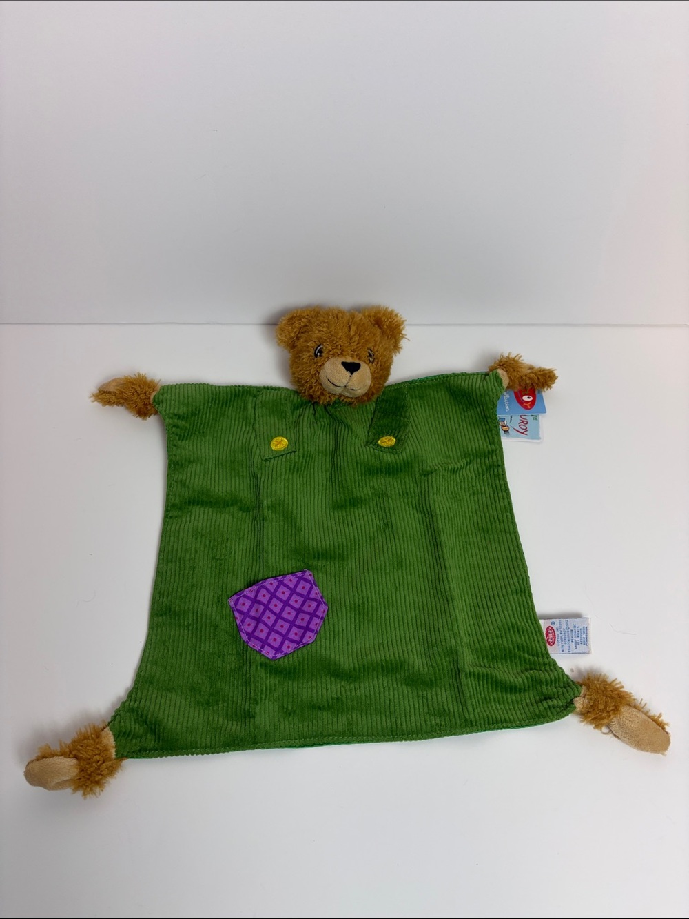 New YOTTOY My 1st Corduroy Baby Lovey Cozy Satin Security Blanket Plush Bear Tag